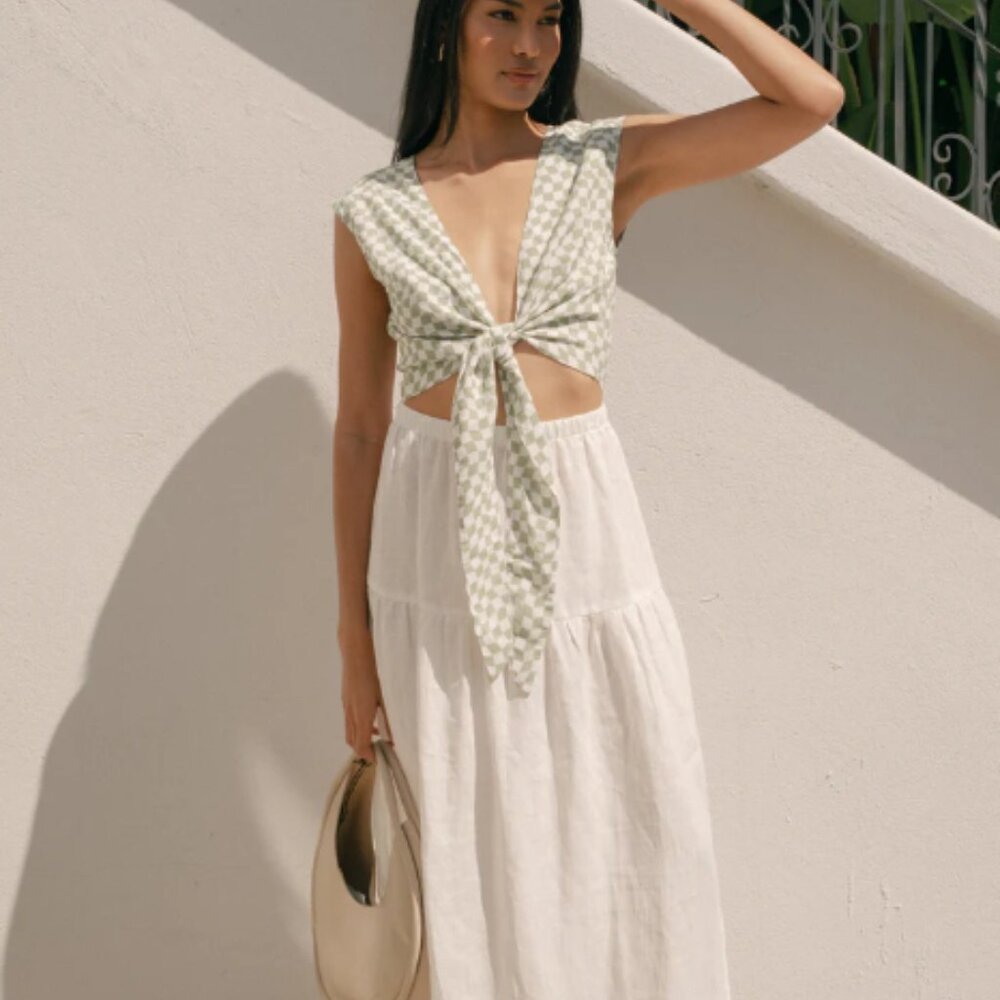 Whimsy + Row Millie Skirt/Dress in White Linen Tiered Maxi Skirt XS